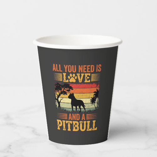 Pitbull Love Retro Sunset Dog Paper Cups