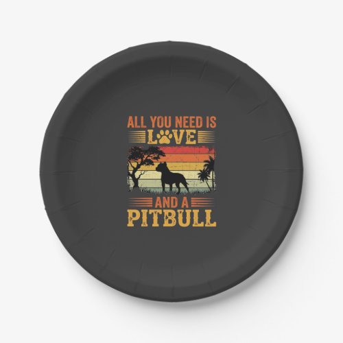 Pitbull Love Retro Sunset Dog Paper Plates