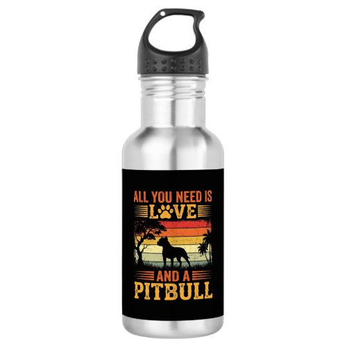 Pitbull Love Retro Sunset Dog Stainless Steel Water Bottle