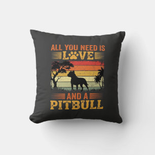 Pitbull Love Retro Sunset Dog Throw Pillow