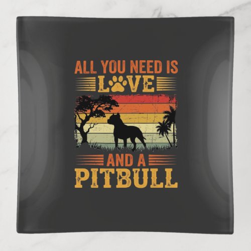 Pitbull Love Retro Sunset Dog Trinket Tray