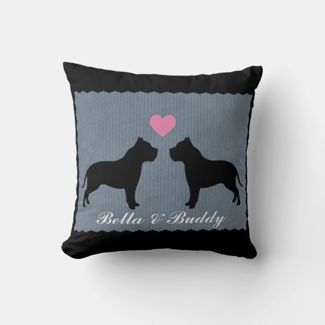 Pitbull Love Silhouette Throw Pillow (Front)