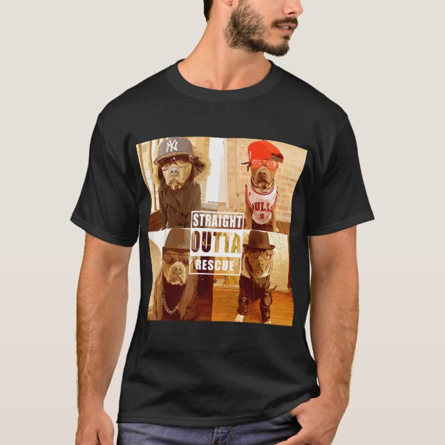 Pitbull Love Straight Outta Rescue Funny Pit Bull T-Shirt (Front)