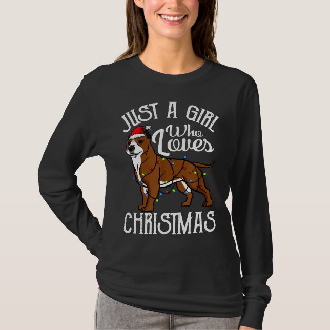 Pitbull Lover Girl Who Loves Christmas Funny Pit B T-Shirt (Front)