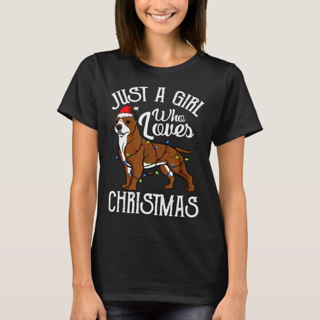 Pitbull Lover Girl Who Loves Christmas Funny Pit B T-Shirt (Front)