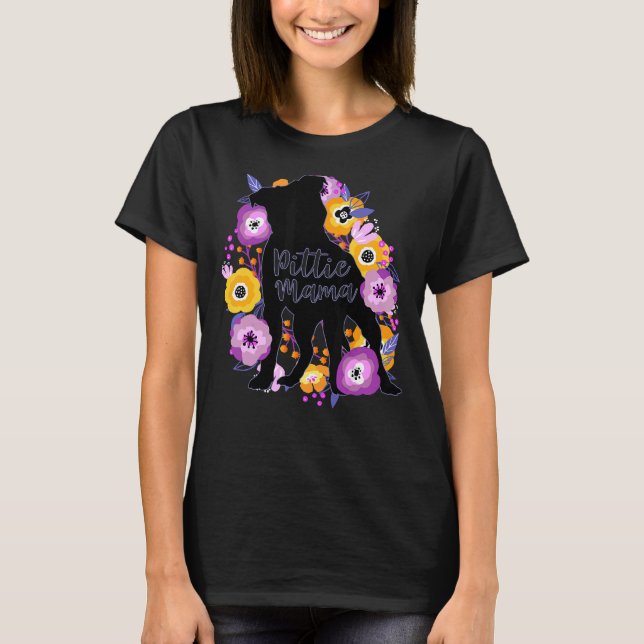 Pitbull Mama Purple Flowers Pittie Cute Pitbull Mo T-Shirt (Front)
