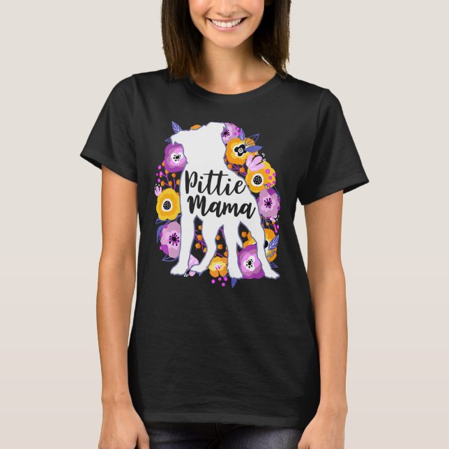 Pitbull Mama Purple Flowers Pittie Mom Cute Pit Bu T-Shirt (Front)