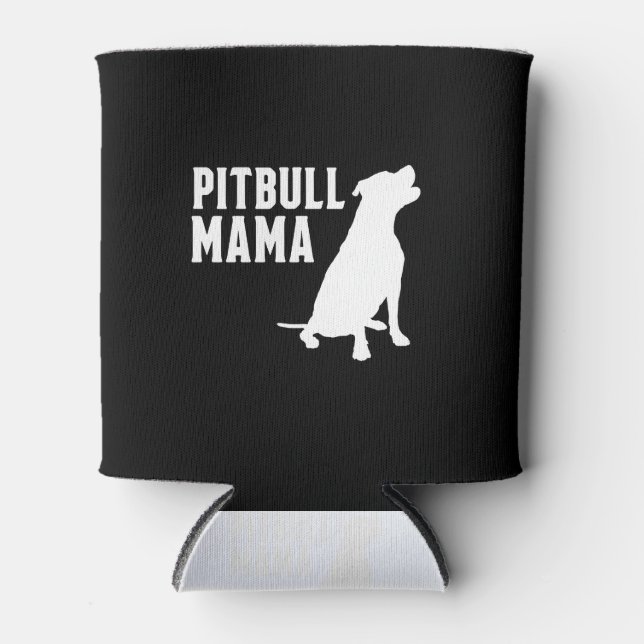 Pitbull Mama Silhouette Can Cooler (Front)