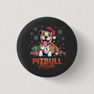 Pitbull Mom Christmas Santa Hat Pitbull Dog Mom Button