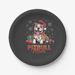 Pitbull Mom Christmas Santa Hat Pitbull Dog Mom  Paper Plates