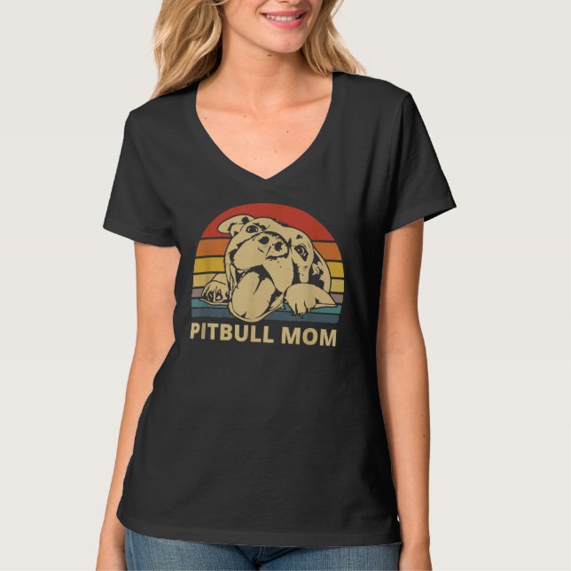 Pitbull Mom With Cute Pitty Face Funny Pitbull Mom T-Shirt (Front)