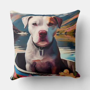 Pitbull on a Paddle: A Scenic Adventure Throw Pillow