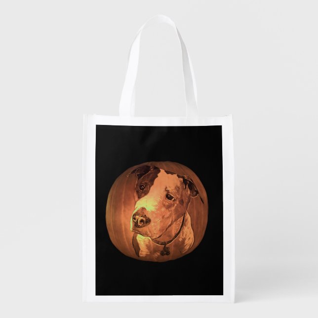 Pitbull on a Pumpkin Trick or Treat Bag (Front)