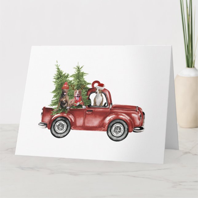 Pitbull On Car Christmas Ornament Funny Xmas Gifts Card (Front)