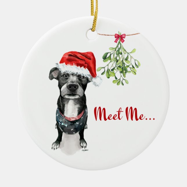 Pitbull Ornament - Meet Me Under The Mistletoe (Front)
