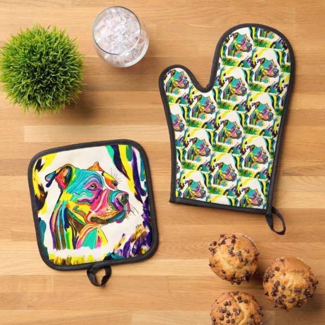 Pitbull Oven Mitt & Pot Holder Set (Top Down)