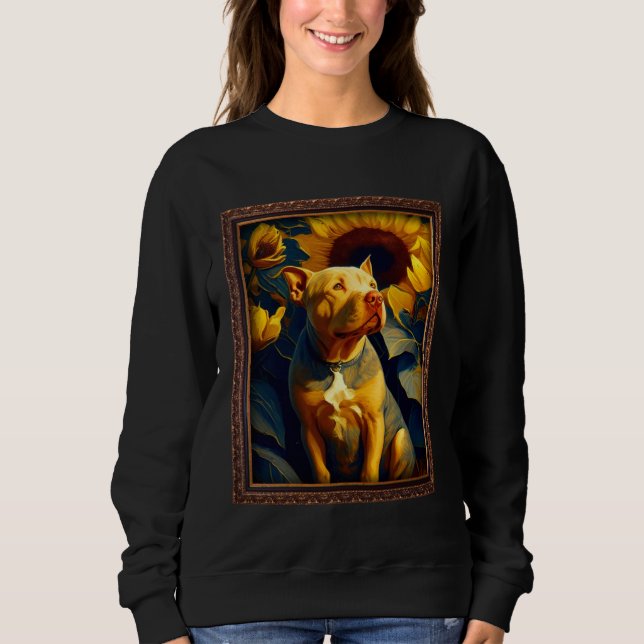 Pitbull Painting Sunflower Flower Mom Women Floral Sweatshirt (Front)