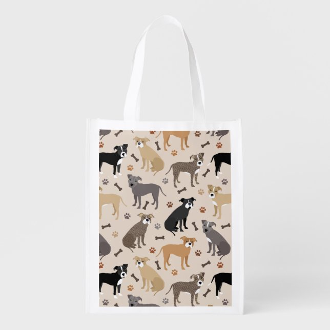 Pitbull Paws and Bones Grocery Bag (Front)