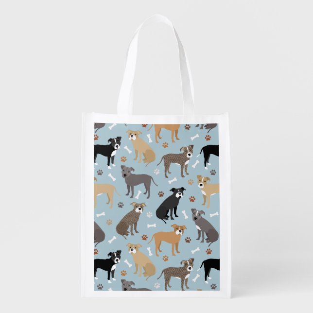 Pitbull Paws and Bones Grocery Bag (Front)