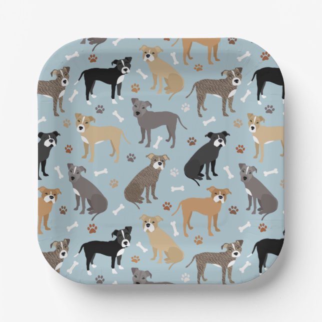 Pitbull Paws and Bones Paper Plates (Front)