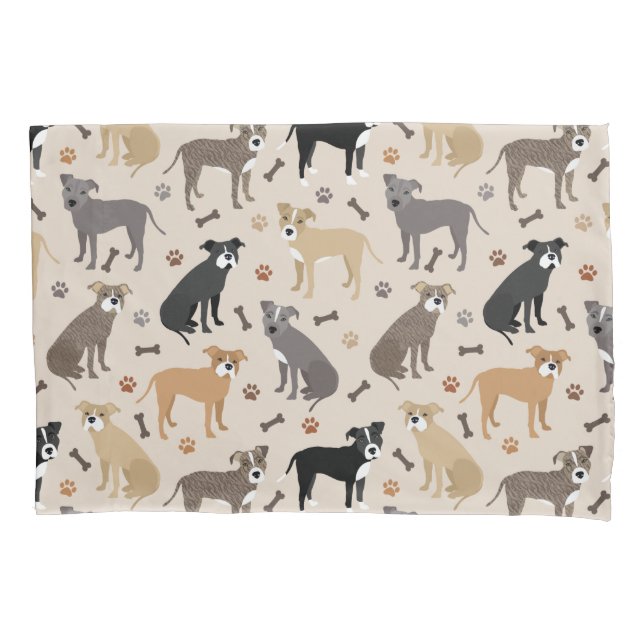 Pitbull Paws and Bones Pillow Case (Front)