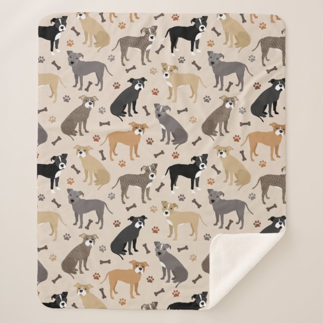 Pitbull Paws and Bones Sherpa Blanket (Front)