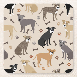 Pitbull Paws and Bones Square Paper Coaster