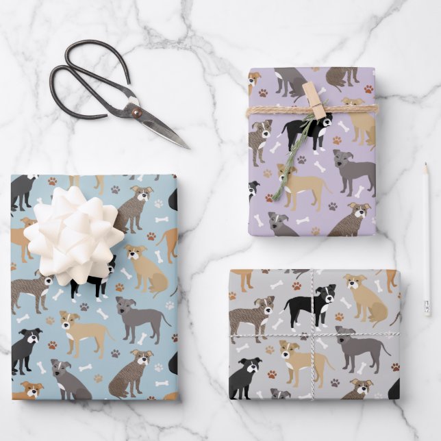 Pitbull Paws and Bones Wrapping Paper Sheets (Front)