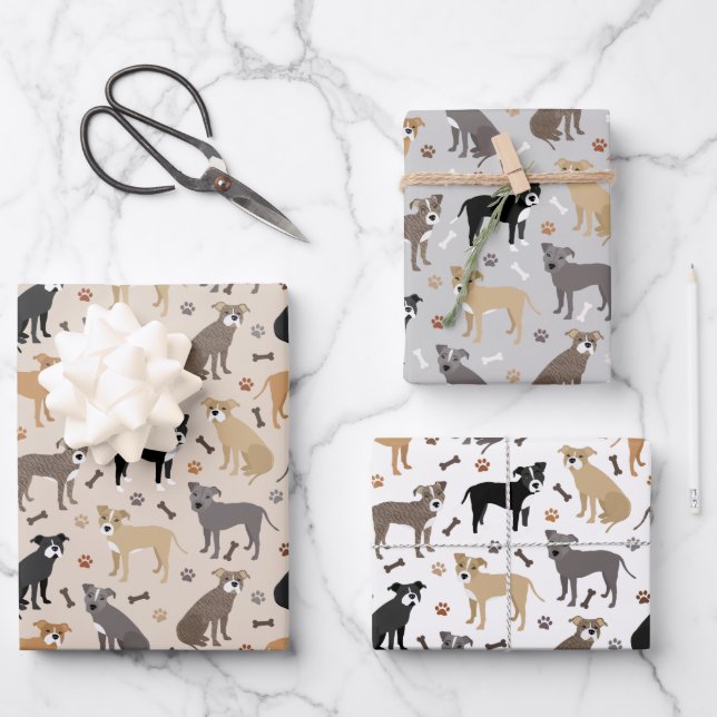 Pitbull Paws and Bones Wrapping Paper Sheets (Front)