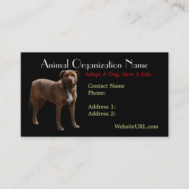 Pitbull Photo Dog Rescue Business Card (Front)