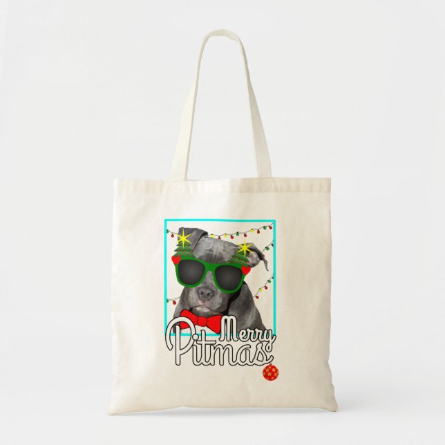 Pitbull pit bull dog christmas t merry pitmas tote bag (Front)