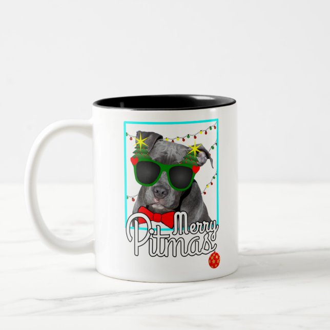 Pitbull pit bull dog christmas t merry pitmas Two-Tone coffee mug (Left)