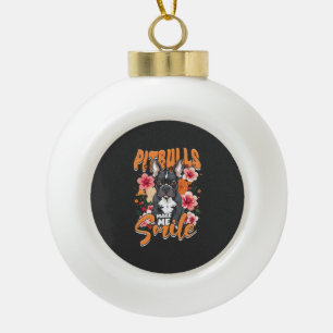 Pitbull Pitbulls Ceramic Ball Christmas Ornament