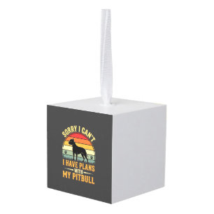 Pitbull Plans Vintage Sunset Dog Lover Cube Ornament