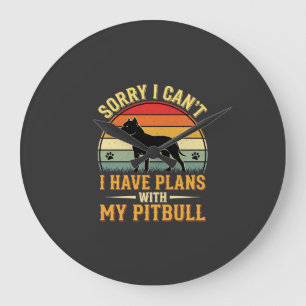 Pitbull Plans Vintage Sunset Dog Lover Large Clock