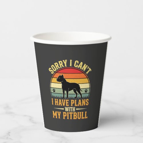 Pitbull Plans Vintage Sunset Dog Lover Paper Cups
