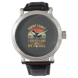 Pitbull Plans Vintage Sunset Dog Lover Watch