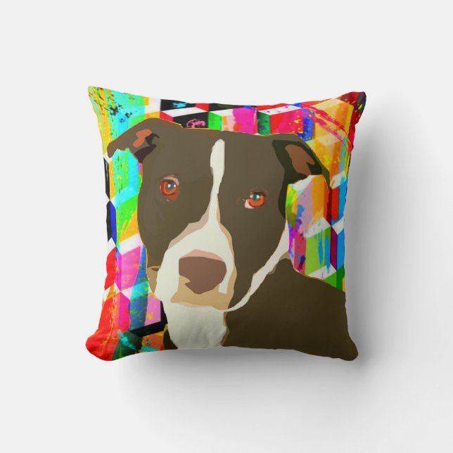 Pitbull Portrait Pop Art Throw Pillow (Front)