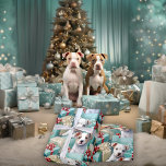 PitBull Puppies Pastel Modern Christmas  Wrapping Paper<br><div class="desc">Adorable  Brown and White Pitbull puppies on a seafoam green background with wrapped presents ,  what a wonderful paper to wrap your gifts in this year,  a must have for pitbull families or any dog lovers  -  - A © WhimsicalArtwork™ original -</div>