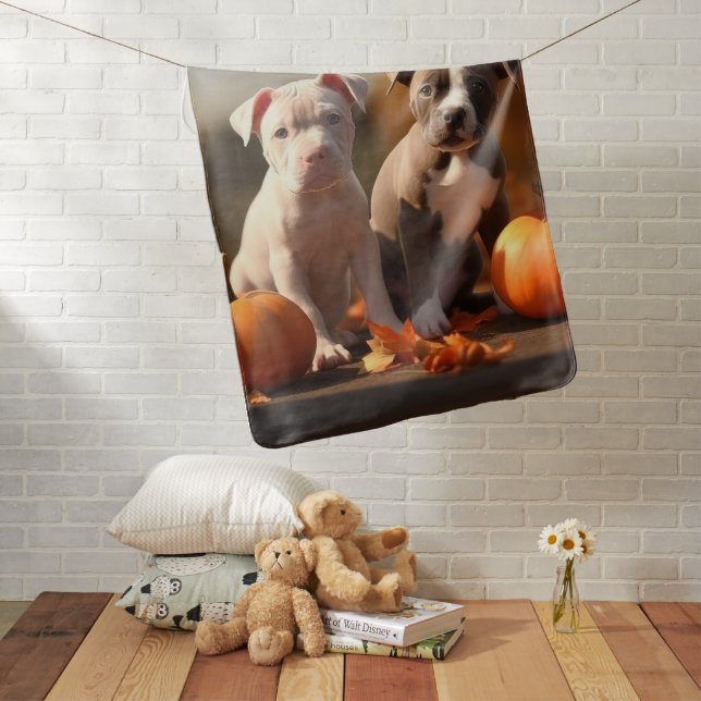 Pitbull Puppy Autumn Delight Pumpkin  Baby Blanket (In Situ)