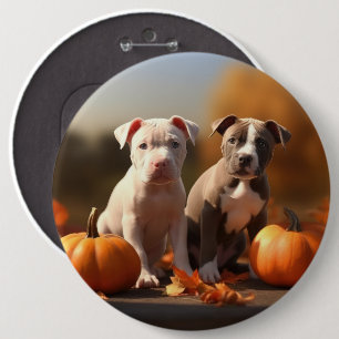 Pitbull Puppy Autumn Delight Pumpkin Button