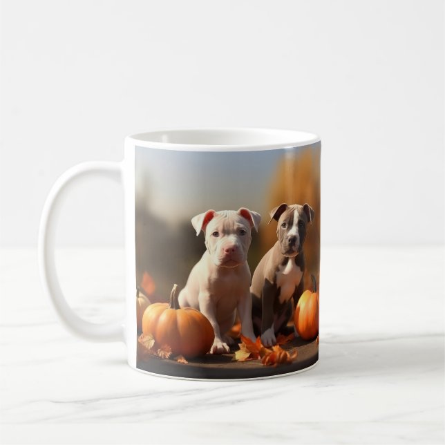Pitbull Puppy Autumn Delight Pumpkin  Coffee Mug (Left)