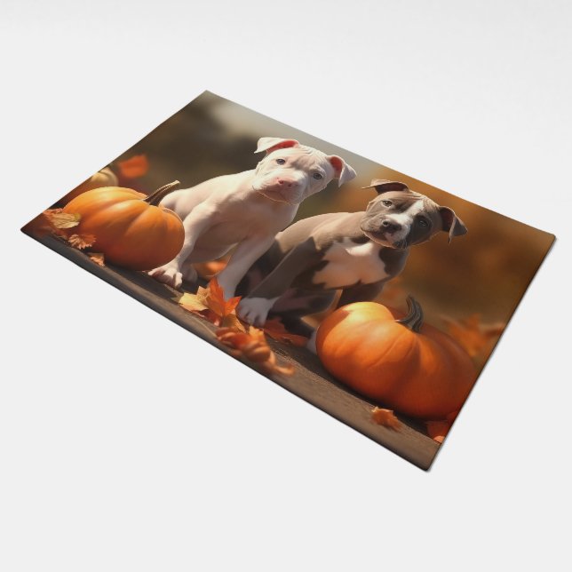 Pitbull Puppy Autumn Delight Pumpkin  Doormat (Angled)