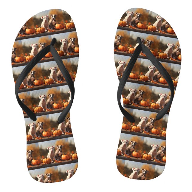 Pitbull Puppy Autumn Delight Pumpkin  Flip Flops (Footbed)