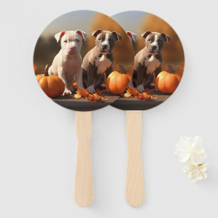 Pitbull Puppy Autumn Delight Pumpkin Hand Fan