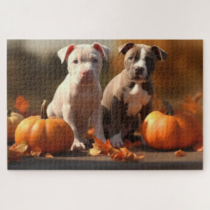 Pitbull Puppy Autumn Delight Pumpkin  Jigsaw Puzzle