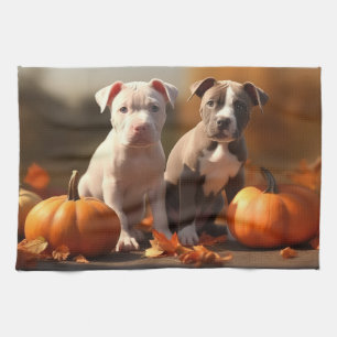 Pitbull Puppy Autumn Delight Pumpkin Kitchen Towel