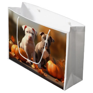 Pitbull Puppy Autumn Delight Pumpkin Large Gift Bag