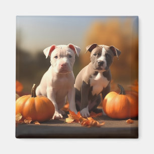 Pitbull Puppy Autumn Delight Pumpkin Magnet