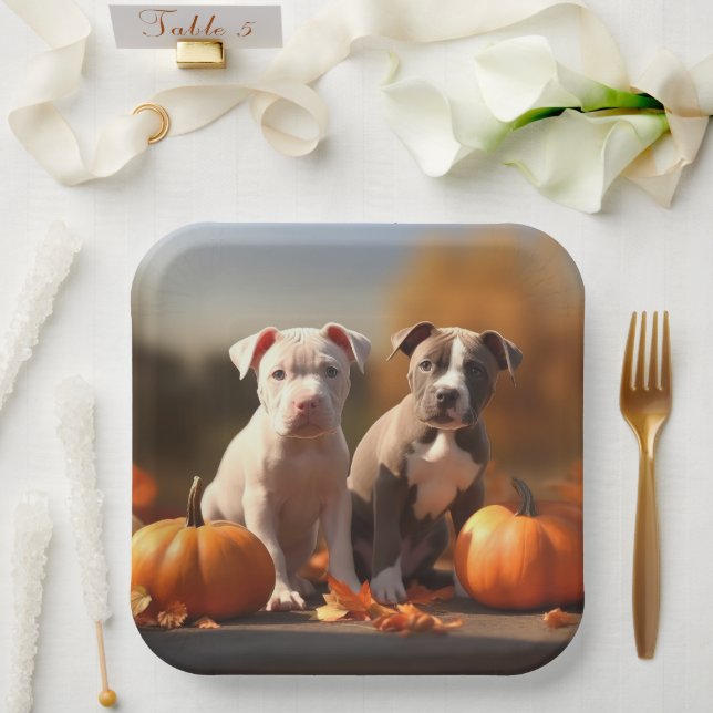 Pitbull Puppy Autumn Delight Pumpkin  Paper Plates (Wedding)